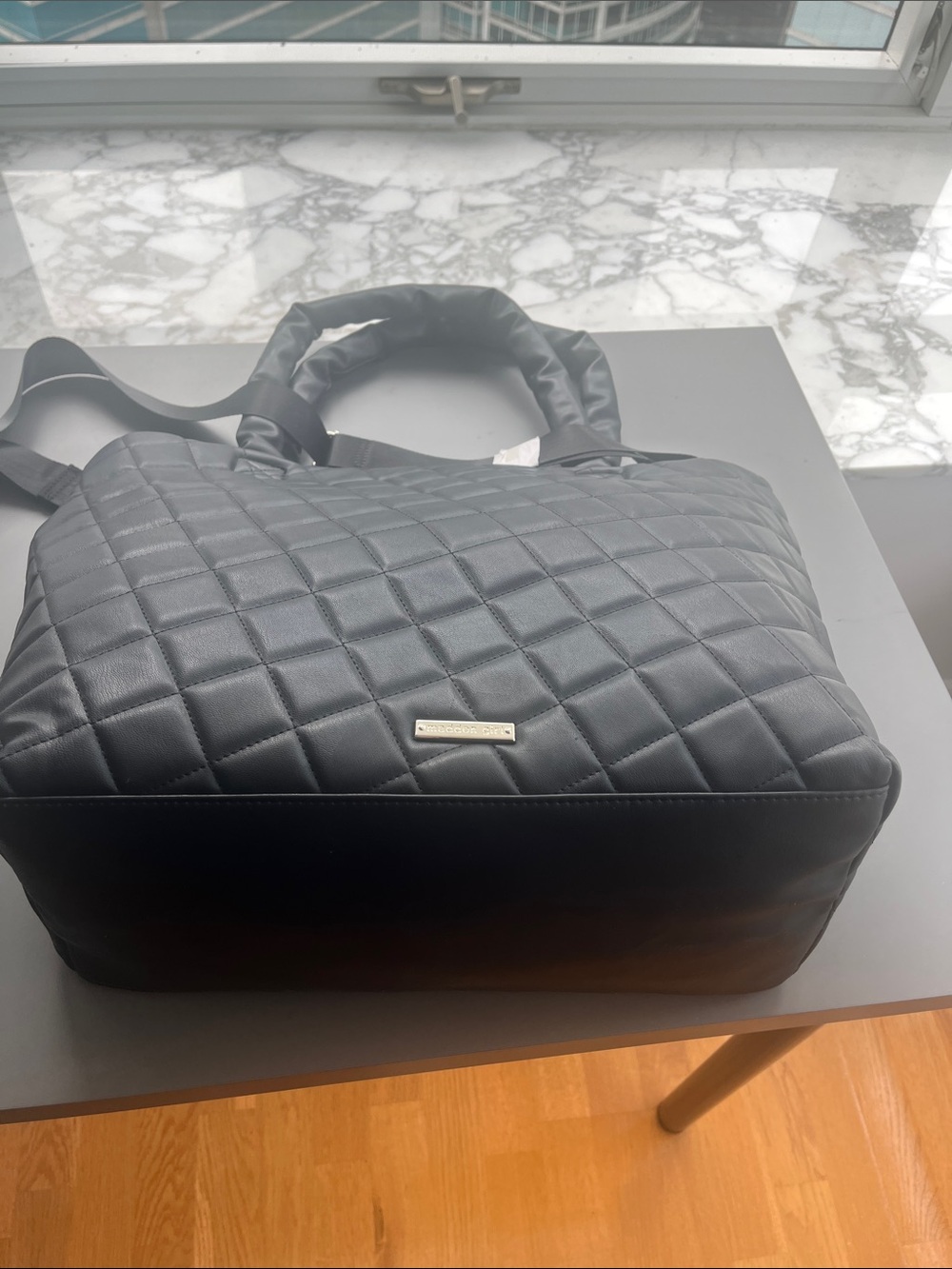 Madden Girl Quilted Black Tote with Padded Handles